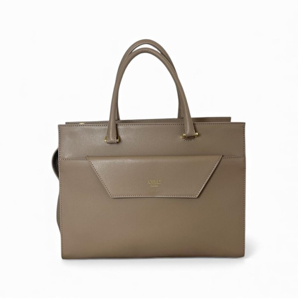 Alemi Zurich Central Bag In Greige Pebbled Leather
